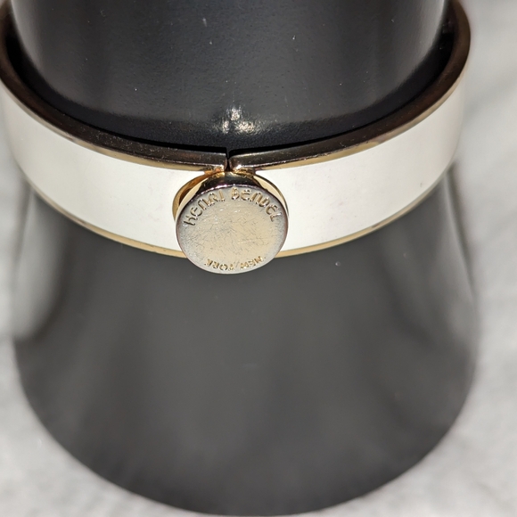 Henri Bendel Hinged Cuff Bracelet White Enamel and Gold EUC - Picture 9 of 10